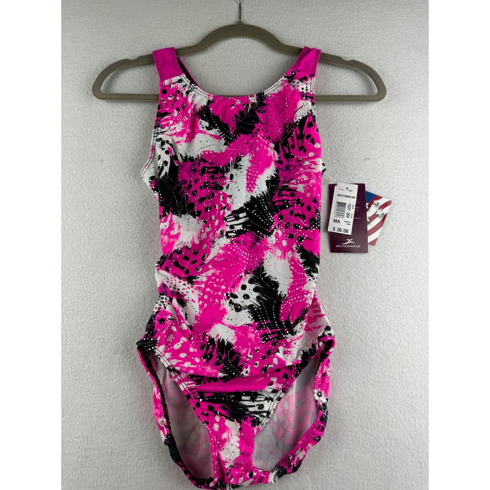 Motionwear Pink Black Abstract Glitter Gymnastics Leotard Medium Adult 1537 269